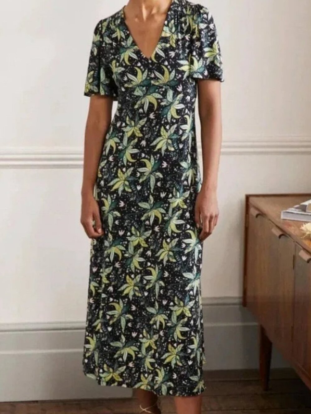 Boden Jersey Midi Tea Dress Oriental Cascade Floral 2R